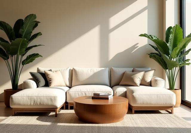 Minimalistisches Wohnzimmer mit natürlichen Materialien