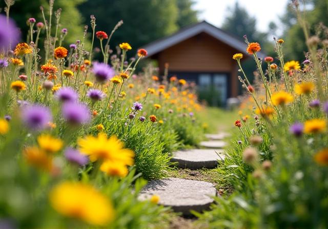Naturbelassener Garten mit Wildblumenwiese
